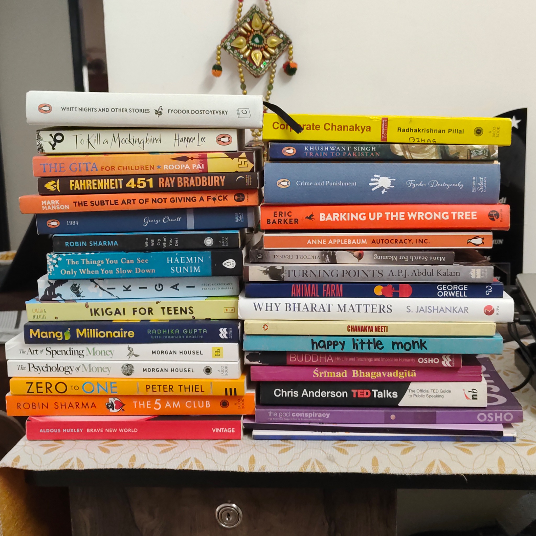 Marm Trivedi’s personal book collection, photographed at home